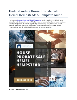 Understanding House Probate Sale Hemel Hempstead