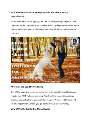 Why NMR National Microchip Registry is the Best Choice for Dog Microchipping