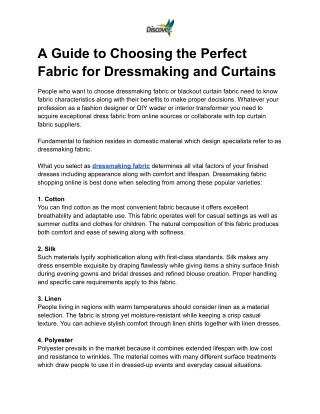 A Guide to Choosing the Perfect Fabric for Dressmaking and Curtains  Discover Direct