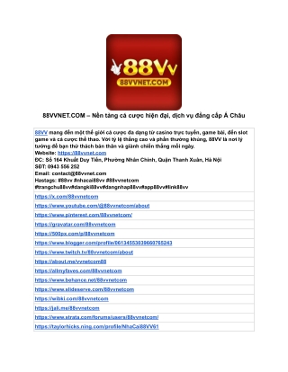88VVNET.COM – Nền tảng cá cược hiện đại, dịch vụ đẳng cấp Á Châu