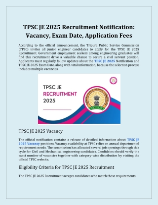 TPSC JE 2025 Recruitment Notification Vacancy, Exam Date, Application Fees