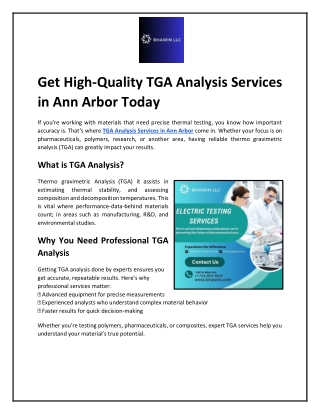 Get High-Quality TGA Analysis Services in Ann Arbor Today