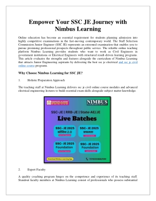 Empower Your SSC JE Journey with Nimbus Learning