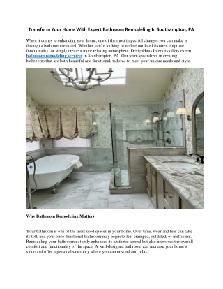 Transform Your Home With Expert Bathroom Remodeling In Southampton, PA