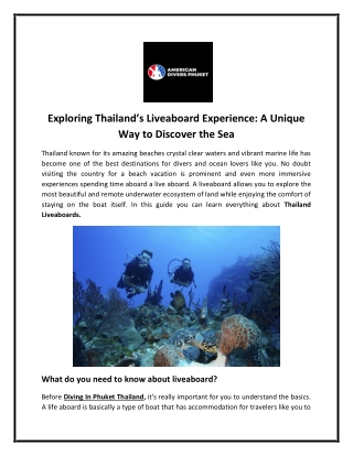 Exploring Thailand’s Liveaboard Experience A Unique Way to Discover the Sea