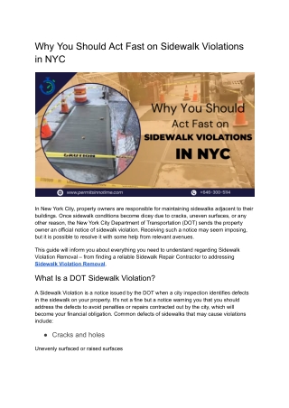 Why You Should Act Fast on Sidewalk Violations in NYC