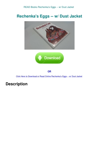 READ Books Rechenka's Eggs -- w Dust Jacket