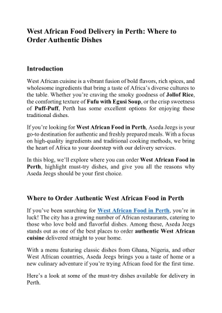 West African Food Delivery in Perth Where to Order Authentic Dishes