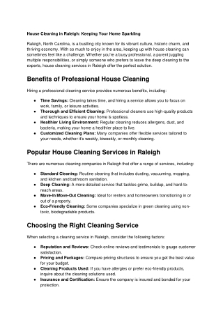 House Cleaning in Raleigh