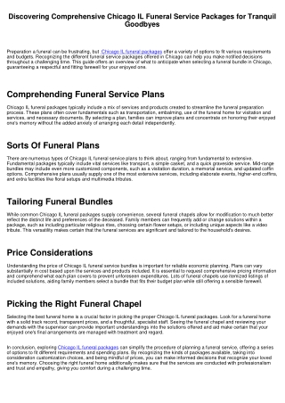 Discovering Comprehensive Chicago IL Funeral Packages for Serene Farewells