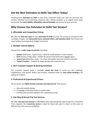 Get the Best Dehradun to Delhi Taxi Offers Today!