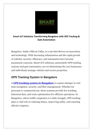 Smart IoT Solutions Transforming Bangalore with GPS Tracking