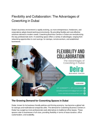 Flexibility and Collaboration: The Advantages of Coworking in Dubai