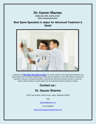 Best Spine Specialist in Jaipur for Advanced Treatment
