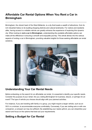 Affordable Car Rental Options When You Rent a Car in Birmingham
