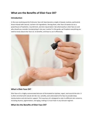 What are the Benefits of Elixir Face Oil