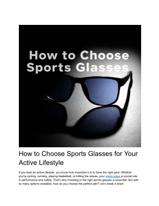 How to Choose Sports Glasses for Your Active Lifestyle