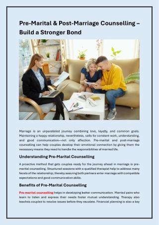 Pre & Post-Marriage Counselling for a Fulfilling Relationship