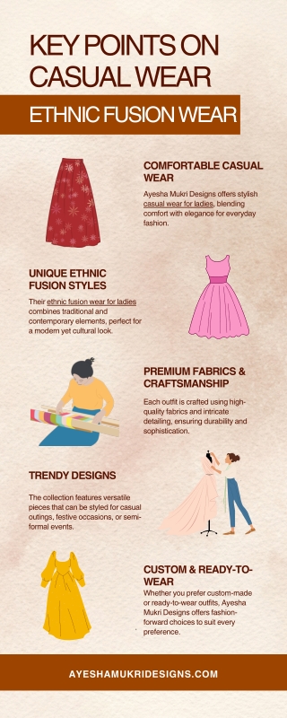 key points on Casual Wear and Ethnic Fusion Wear for Ladies by Ayesha Mukri Designs