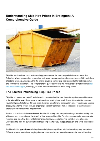 Understanding Skip Hire Prices in Erdington A ComprehensiveGuide