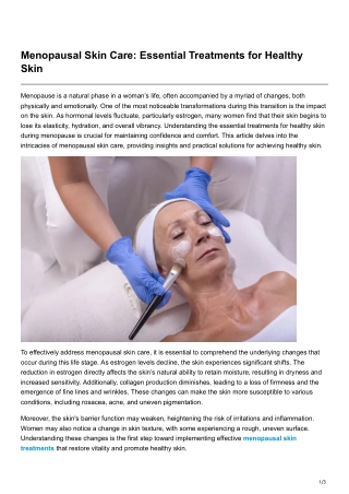 Menopausal Skin Care Essential Treatments for Healthy Skin