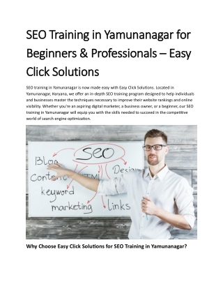 SEO Training in Yamunanagar for Beginners & Professionals – Easy Click Solutions