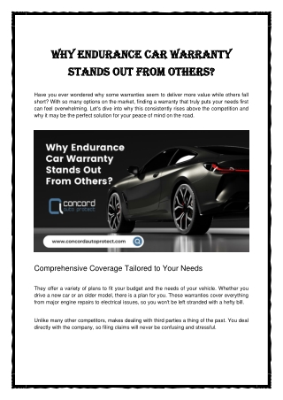 Why Endurance Car Warranty Stands Out From Others