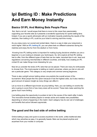 Ipl Betting ID _ Make Predictions And Earn Money Instantly