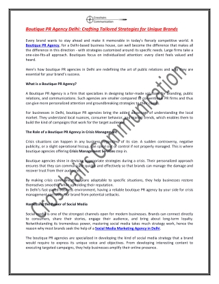 Boutique PR Agency Delhi Crafting Tailored Strategies for Unique Brands