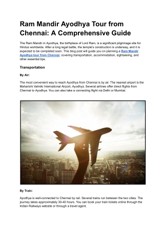 Ram Mandir Ayodhya Tour from Chennai: A Comprehensive Guide