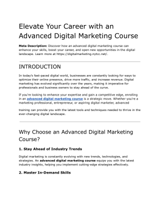 Advanced Digital Marketing Course