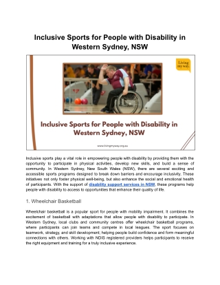 Ideas for Inclusive Sports for People with Disabilities In NSW and Western Sydney