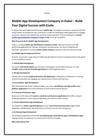 Mobile App Development Company in Dubai