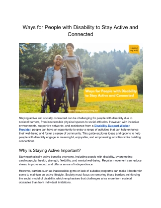 Ways for People with Disability to Stay Active and Connected