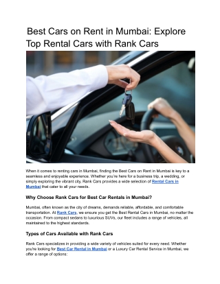 Best Cars on Rent in Mumbai_ Explore Top Rental Cars with Rank Cars