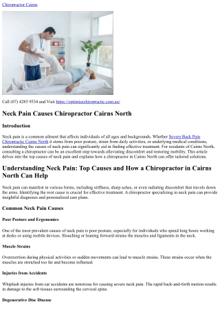 Neck Pain Causes Chiropractor Cairns North (07) 4285 9534