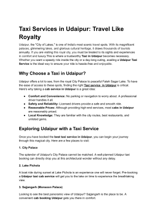 Taxi Services in Udaipur_ Travel Like Royalty