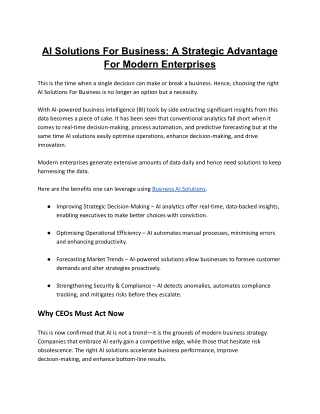 AI Solutions For Business: A Strategic Advantage For Modern Enterprises