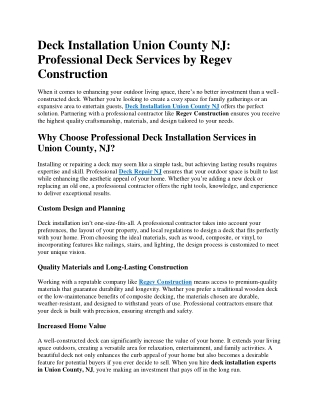 Deck Installation Union County NJ