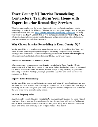 Essex County NJ Interior Remodeling Contractors