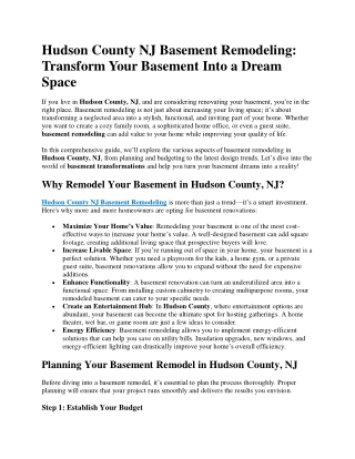 Hudson County NJ Basement Remodeling