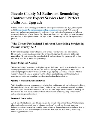 Passaic County NJ Bathroom Remodeling Contractors