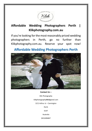 Affordable Wedding Photographers Perth  Klikphotography.com.au