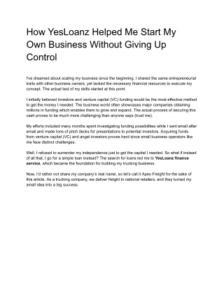 How YesLoanz Helped Me Start My Own Business Without Giving Up Control