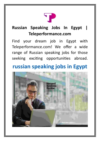 Russian Speaking Jobs In Egypt  Teleperformance.com