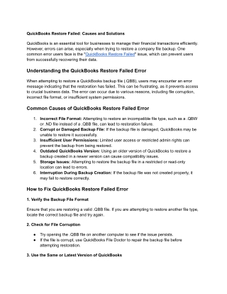 QuickBooks Restore Failed_ Causes and Solutions