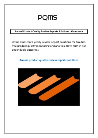 Annual Product Quality Review Reports Solutions | Quascenta