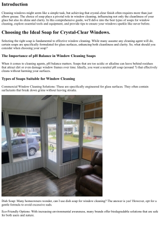 Choosing the Ideal Soap for Crystal-Clear Windows.