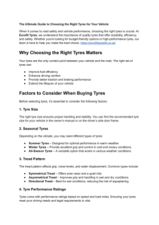 The Ultimate Guide to Choosing the Right Tyres for Your Vehicle