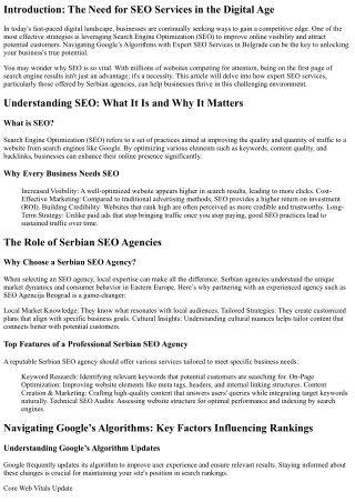Navigating Google’s Algorithms with Expert SEO Services in Belgrade